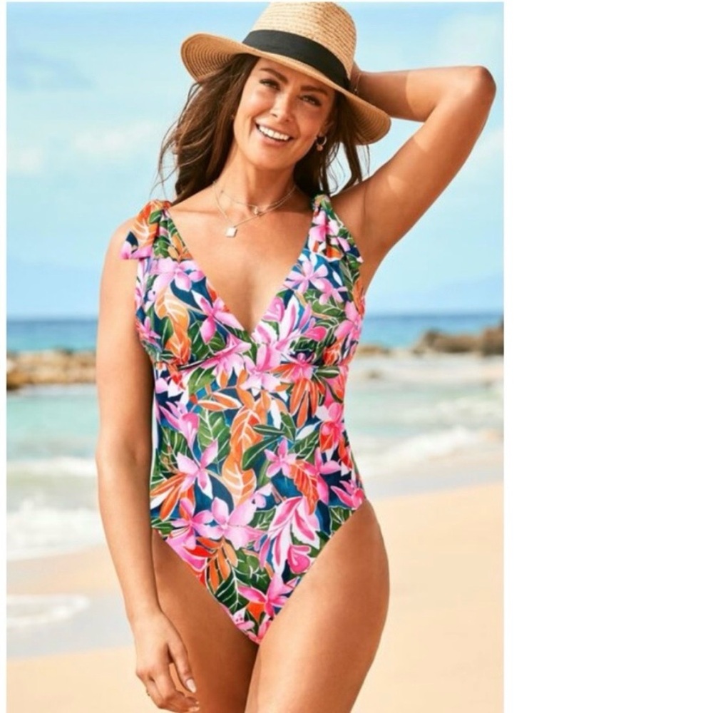 Swimsuits for all 14 tropical shoulder tie cheeky one piece bathing suit